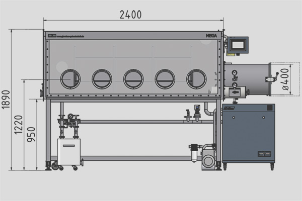 Edelstahl Glovebox Mega 5, Front